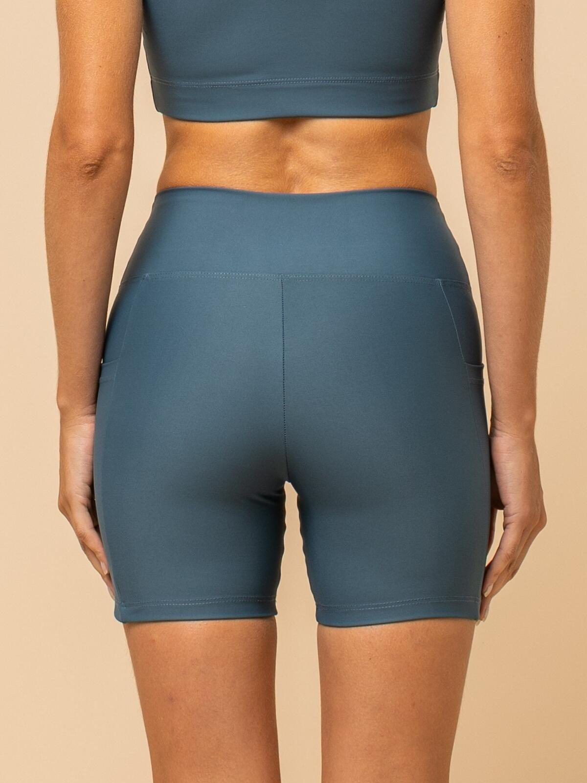 High-Waist Teal Shorts – Compression & Pocket