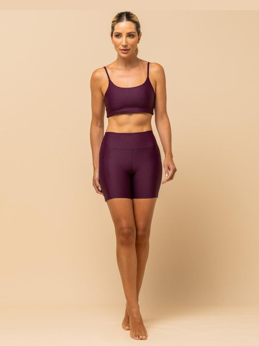 High-Waist Burgundy Shorts – Compression & Pocket